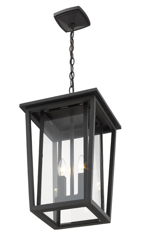 Z-Lite Seoul 12" 2-Light Black Aluminum Outdoor Chain Mount Ceiling Fixture With Clear Glass Shade
