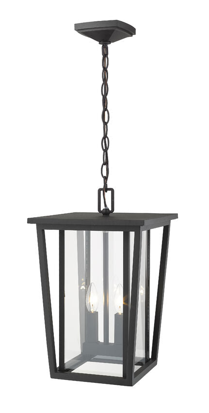 Z-Lite Seoul 12" 2-Light Black Aluminum Outdoor Chain Mount Ceiling Fixture With Clear Glass Shade