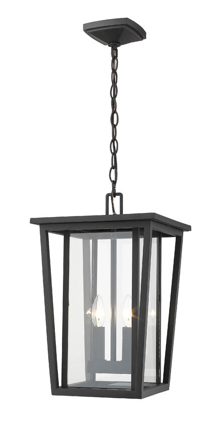 Z-Lite Seoul 12" 2-Light Black Aluminum Outdoor Chain Mount Ceiling Fixture With Clear Glass Shade