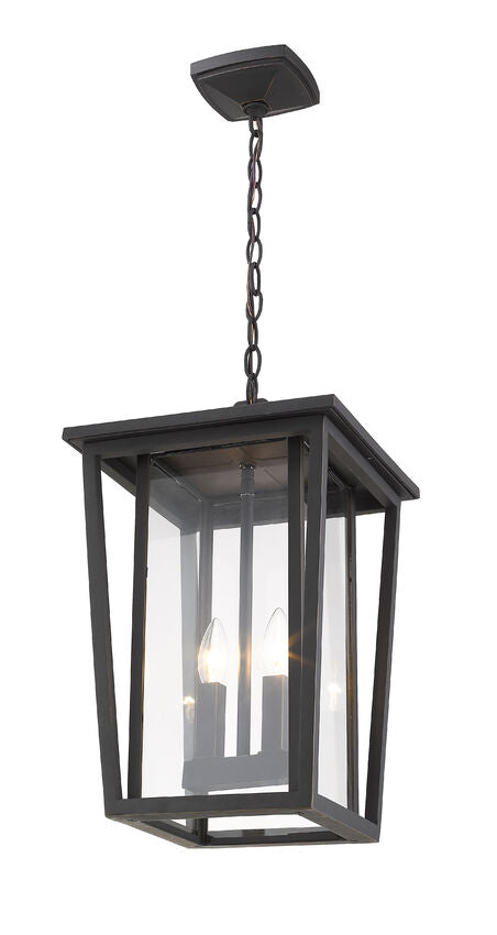 Z-Lite Seoul 12" 2-Light Oil Rubbed Bronze Aluminum Outdoor Chain Mount Ceiling Fixture With Clear Glass Shade