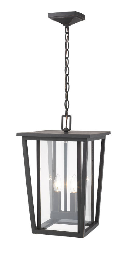 Z-Lite Seoul 12" 2-Light Oil Rubbed Bronze Aluminum Outdoor Chain Mount Ceiling Fixture With Clear Glass Shade