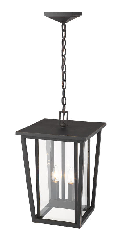 Z-Lite Seoul 12" 2-Light Oil Rubbed Bronze Aluminum Outdoor Chain Mount Ceiling Fixture With Clear Glass Shade