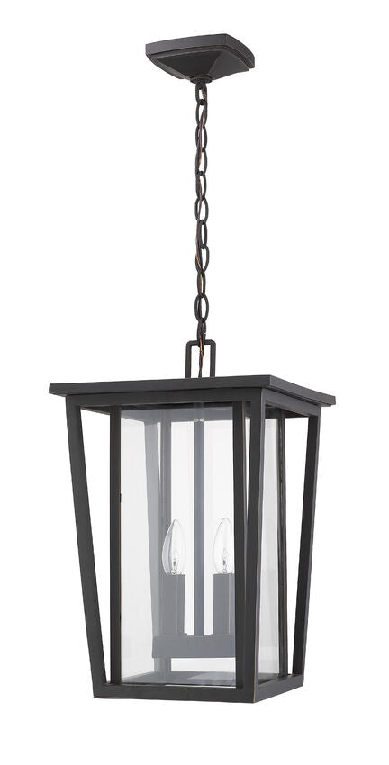 Z-Lite Seoul 12" 2-Light Oil Rubbed Bronze Aluminum Outdoor Chain Mount Ceiling Fixture With Clear Glass Shade