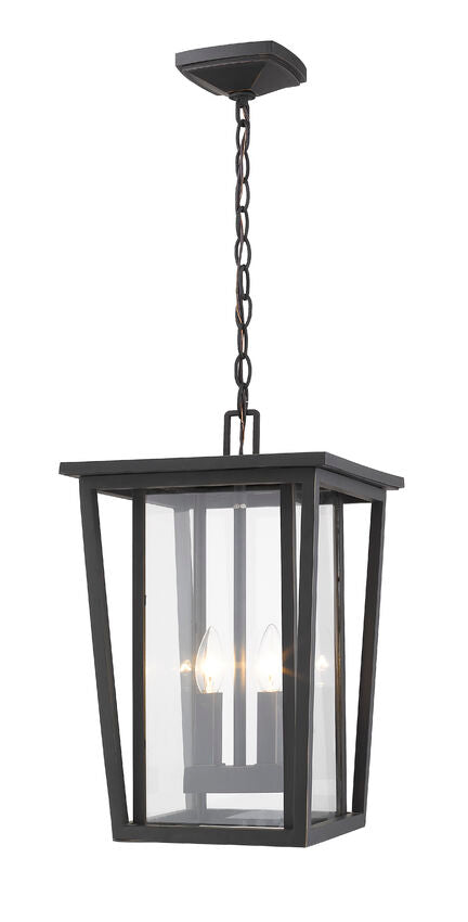 Z-Lite Seoul 12" 2-Light Oil Rubbed Bronze Aluminum Outdoor Chain Mount Ceiling Fixture With Clear Glass Shade