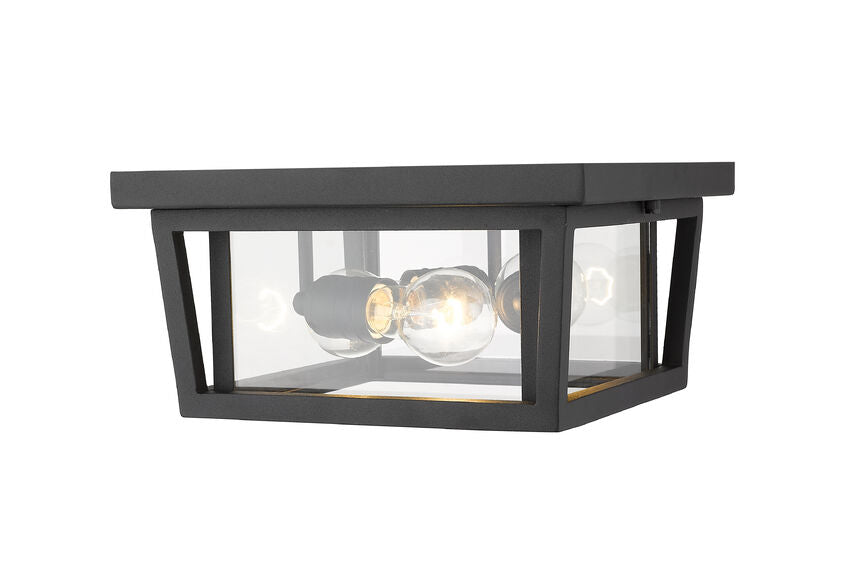 Z-Lite Seoul 12" 3-Light Black Aluminum Outdoor Flush Mount With Clear Glass Shade