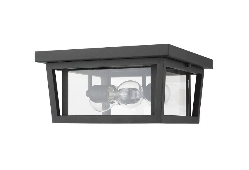 Z-Lite Seoul 12" 3-Light Black Aluminum Outdoor Flush Mount With Clear Glass Shade