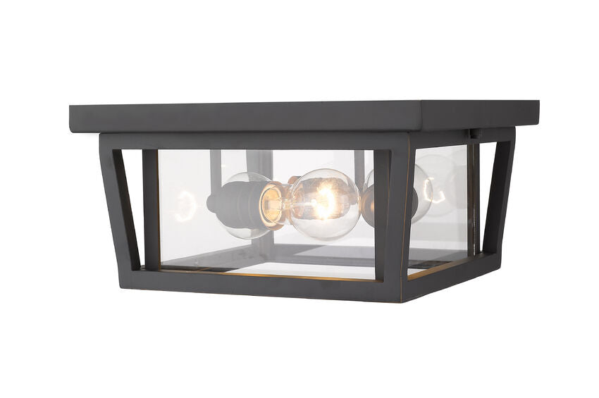 Z-Lite Seoul 12" 3-Light Oil Rubbed Bronze Aluminum Outdoor Flush Mount With Clear Glass Shade