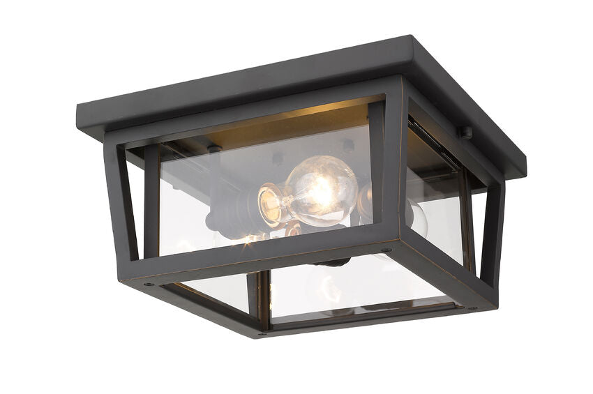 Z-Lite Seoul 12" 3-Light Oil Rubbed Bronze Aluminum Outdoor Flush Mount With Clear Glass Shade