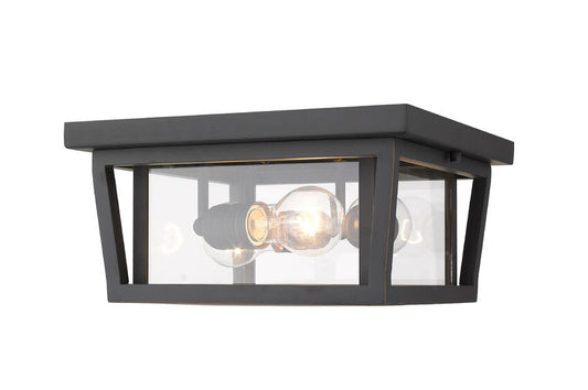 Z-Lite Seoul 12" 3-Light Oil Rubbed Bronze Aluminum Outdoor Flush Mount With Clear Glass Shade