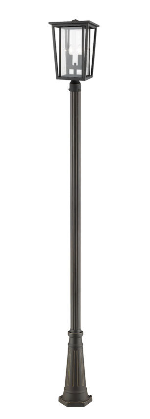Z-Lite Seoul 12" W x 114" H 2-Light Oil Rubbed Bronze Aluminum Frame Clear Glass Shade Outdoor Post Mounted Fixture