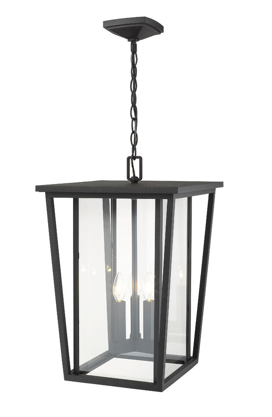 Z-Lite Seoul 14" 3-Light Black Aluminum Outdoor Chain Mount Ceiling Fixture With Clear Glass Shade