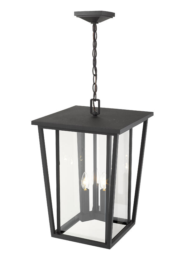 Z-Lite Seoul 14" 3-Light Black Aluminum Outdoor Chain Mount Ceiling Fixture With Clear Glass Shade