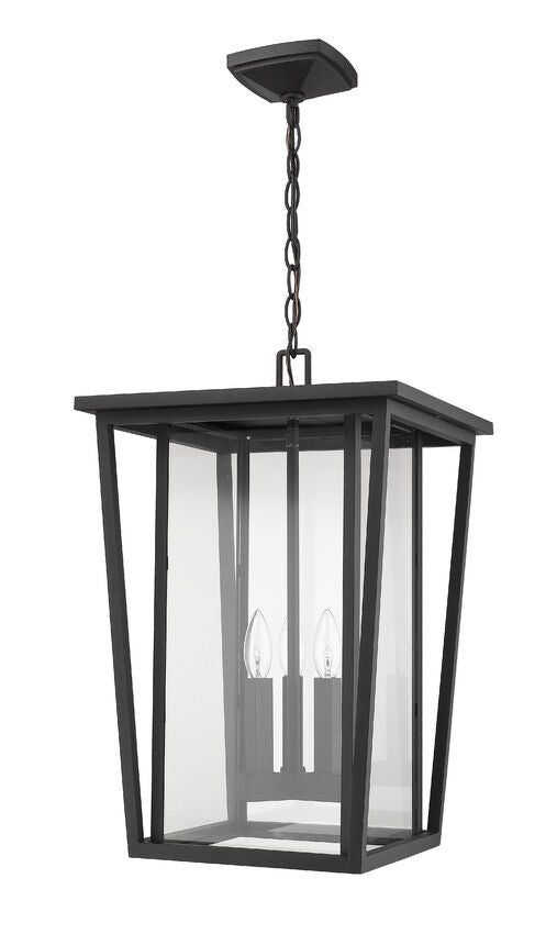 Z-Lite Seoul 14" 3-Light Black Aluminum Outdoor Chain Mount Ceiling Fixture With Clear Glass Shade