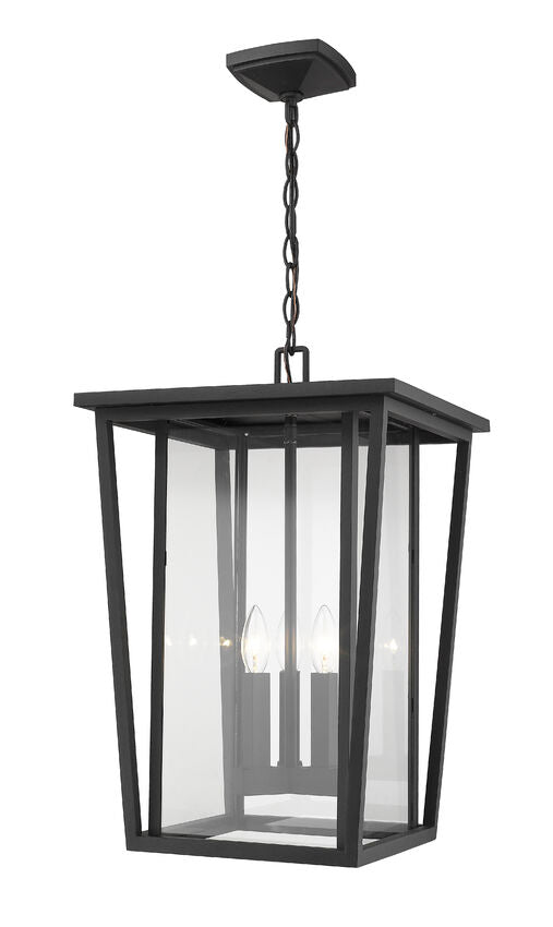 Z-Lite Seoul 14" 3-Light Black Aluminum Outdoor Chain Mount Ceiling Fixture With Clear Glass Shade