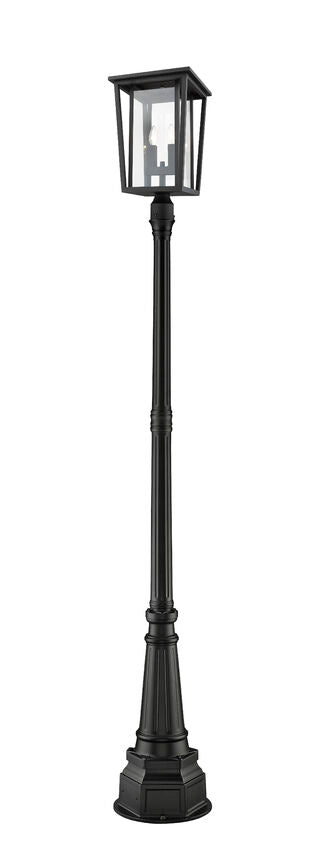 Z-Lite Seoul 14" W x 102" H 2-Light Black Aluminum Frame Clear Glass Shade Outdoor Post Mounted Fixture