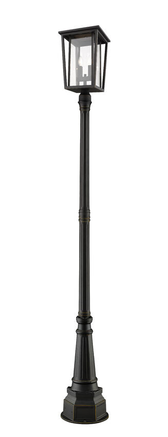 Z-Lite Seoul 14" W x 102" H 2-Light Oil Rubbed Bronze Aluminum Frame Clear Glass Shade Outdoor Post Mounted Fixture