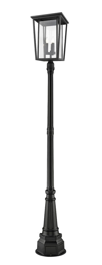 Z-Lite Seoul 14" W x 106" H 3-Light Black Aluminum Frame Clear Glass Shade Outdoor Post Mounted Fixture