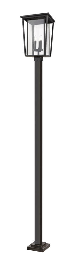 Z-Lite Seoul 14" W x 117" H 3-Light Oil Rubbed Bronze Aluminum Frame Clear Glass Shade Outdoor Post Mounted Fixture