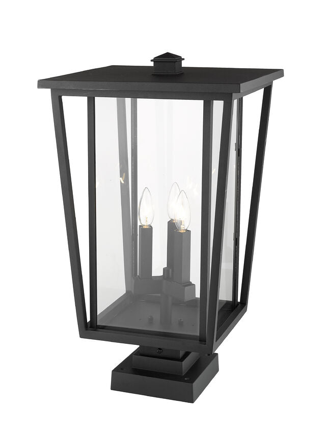 Z-Lite Seoul 14" W x 25" H 3-Light Black Outdoor Post Mount Fixture and Square Pier Mount With Clear Glass Shade