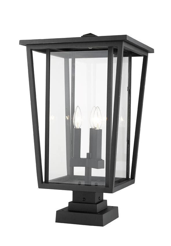 Z-Lite Seoul 14" W x 25" H 3-Light Black Outdoor Post Mount Fixture and Square Pier Mount With Clear Glass Shade