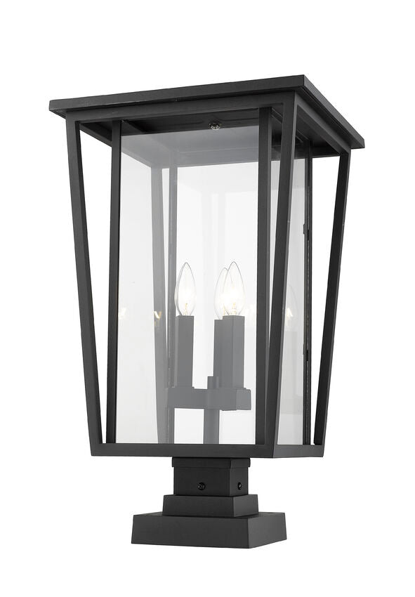 Z-Lite Seoul 14" W x 25" H 3-Light Black Outdoor Post Mount Fixture and Square Pier Mount With Clear Glass Shade