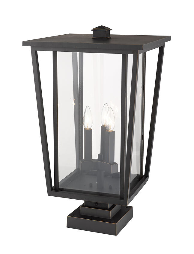 Z-Lite Seoul 14" W x 25" H 3-Light Oil Rubbed Bronze Outdoor Post Mount Fixture and Square Pier Mount With Clear Glass Shade