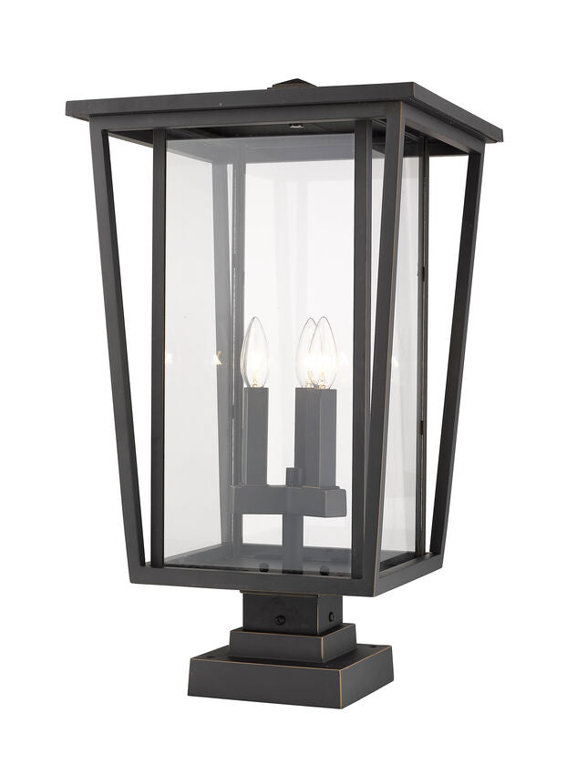 Z-Lite Seoul 14" W x 25" H 3-Light Oil Rubbed Bronze Outdoor Post Mount Fixture and Square Pier Mount With Clear Glass Shade