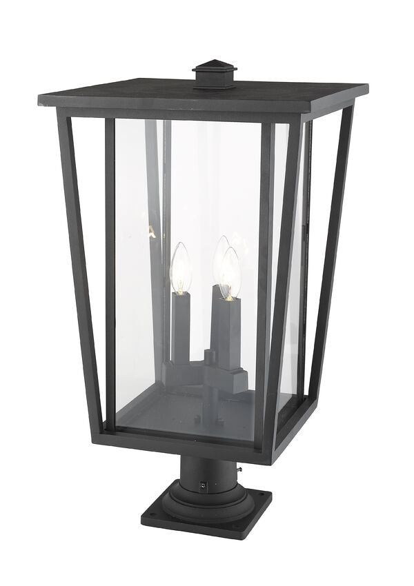 Z-Lite Seoul 14" W x 26" H 3-Light Black Outdoor Post Mount Fixture and Square Pier Mount With Clear Glass Shade