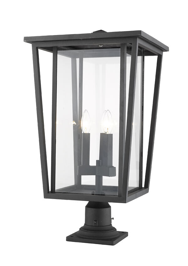 Z-Lite Seoul 14" W x 26" H 3-Light Black Outdoor Post Mount Fixture and Square Pier Mount With Clear Glass Shade
