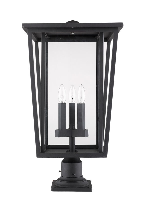 Z-Lite Seoul 14" W x 26" H 3-Light Black Outdoor Post Mount Fixture and Square Pier Mount With Clear Glass Shade