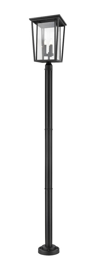 Z-Lite Seoul 14" W x 97" H 3-Light Black Aluminum Frame Clear Glass Shade Outdoor Post Mounted Fixture