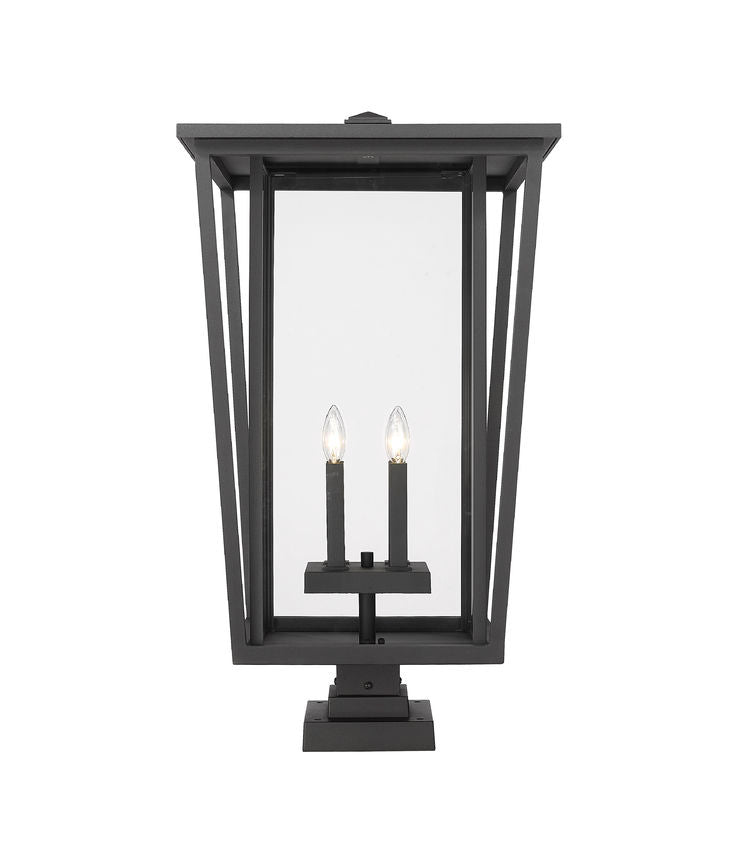 Z-Lite Seoul 18" 4-Light Black Outdoor Post Mount Fixture and Square Pier Mount With Clear Glass Shade