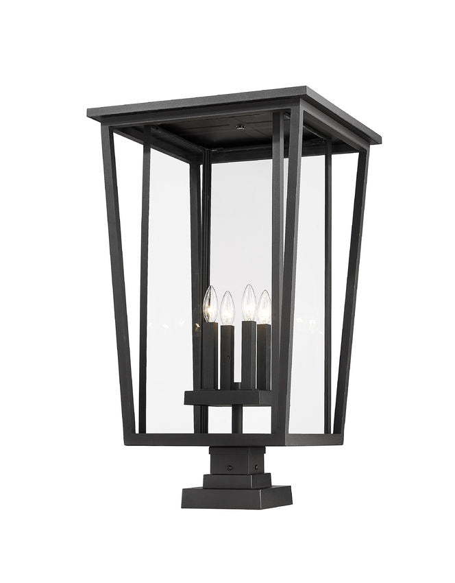 Z-Lite Seoul 18" 4-Light Black Outdoor Post Mount Fixture and Square Pier Mount With Clear Glass Shade