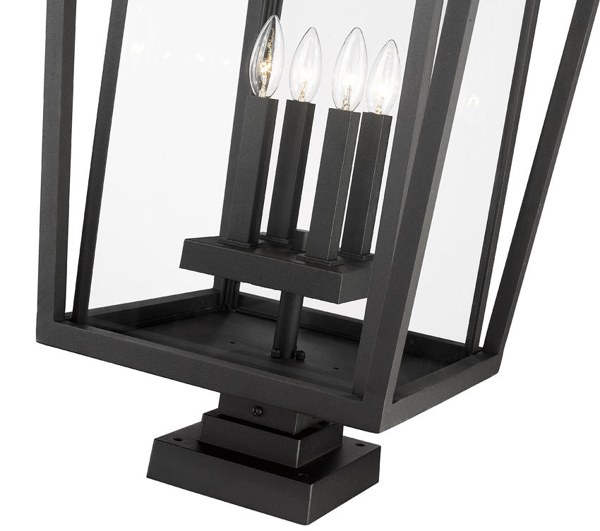 Z-Lite Seoul 18" 4-Light Black Outdoor Post Mount Fixture and Square Pier Mount With Clear Glass Shade