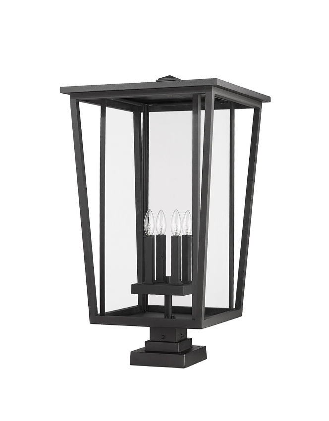 Z-Lite Seoul 18" 4-Light Black Outdoor Post Mount Fixture and Square Pier Mount With Clear Glass Shade