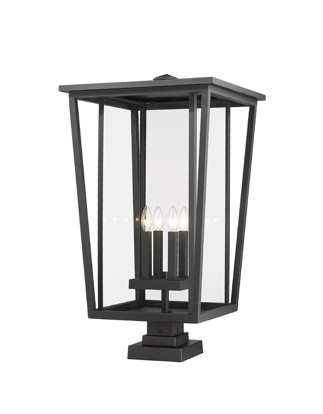 Z-Lite Seoul 18" 4-Light Black Outdoor Post Mount Fixture and Square Pier Mount With Clear Glass Shade