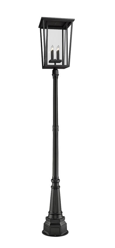 Z-Lite Seoul 18" W x 113" H 4-Light Black Aluminum Frame Clear Glass Shade Outdoor Post Mounted Fixture