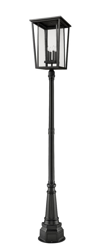 Z-Lite Seoul 18" W x 113" H 4-Light Black Aluminum Frame Clear Glass Shade Outdoor Post Mounted Fixture