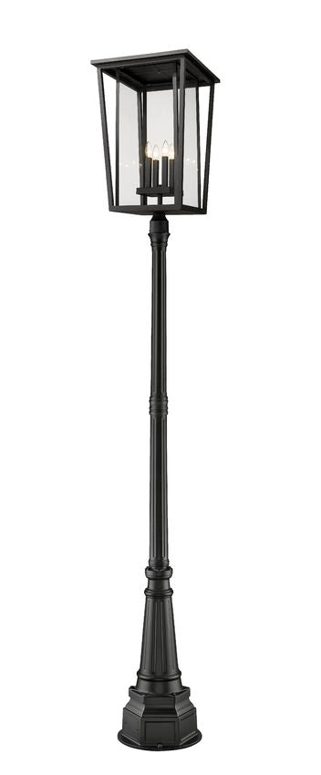 Z-Lite Seoul 18" W x 113" H 4-Light Black Aluminum Frame Clear Glass Shade Outdoor Post Mounted Fixture