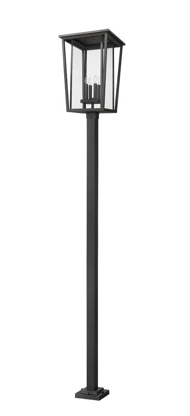 Z-Lite Seoul 18" W x 125" H 4-Light Black Aluminum Frame Clear Glass Shade Outdoor Post Mounted Fixture
