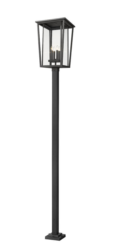 Z-Lite Seoul 18" W x 125" H 4-Light Black Aluminum Frame Clear Glass Shade Outdoor Post Mounted Fixture