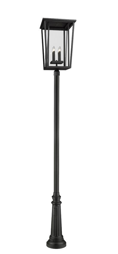 Z-Lite Seoul 18" W x 126" H 4-Light Black Aluminum Frame Clear Glass Shade Outdoor Post Mounted Fixture