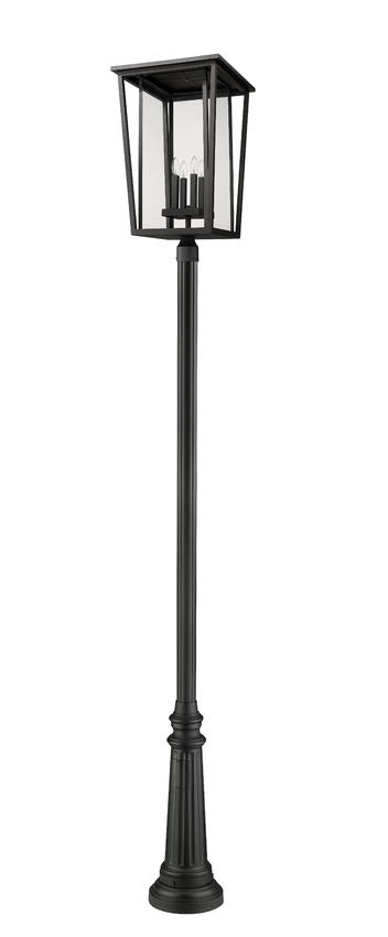 Z-Lite Seoul 18" W x 126" H 4-Light Black Aluminum Frame Clear Glass Shade Outdoor Post Mounted Fixture