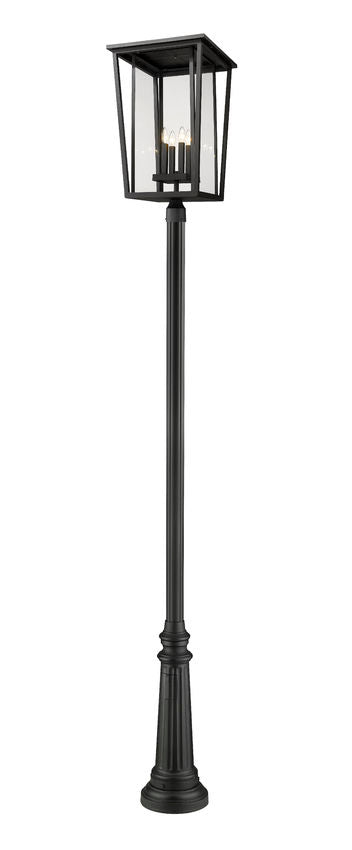 Z-Lite Seoul 18" W x 126" H 4-Light Black Aluminum Frame Clear Glass Shade Outdoor Post Mounted Fixture