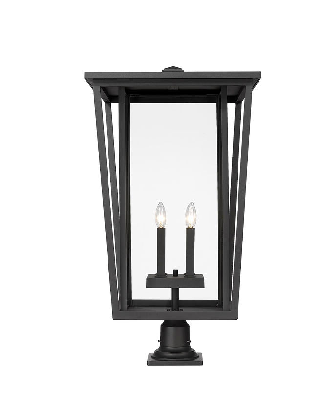 Z-Lite Seoul 18" W x 32" H 4-Light Black Outdoor Post Mount Fixture and Square Pier Mount With Clear Glass Shade