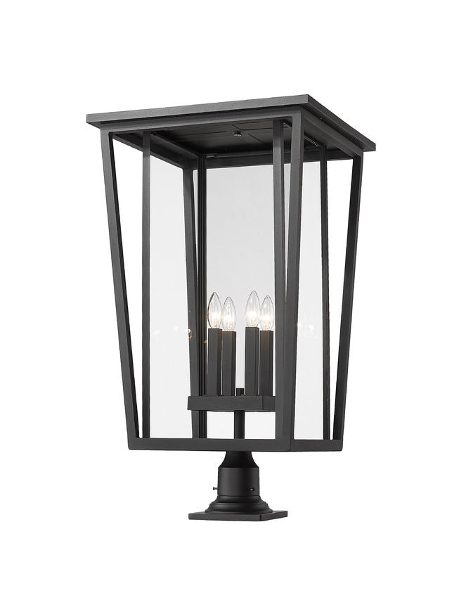 Z-Lite Seoul 18" W x 32" H 4-Light Black Outdoor Post Mount Fixture and Square Pier Mount With Clear Glass Shade