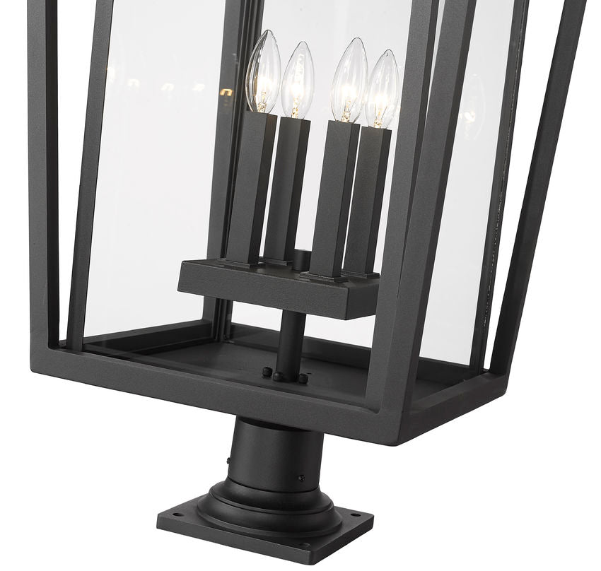 Z-Lite Seoul 18" W x 32" H 4-Light Black Outdoor Post Mount Fixture and Square Pier Mount With Clear Glass Shade