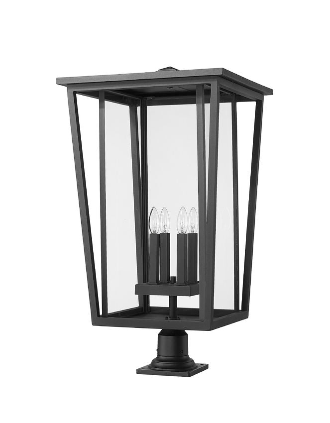 Z-Lite Seoul 18" W x 32" H 4-Light Black Outdoor Post Mount Fixture and Square Pier Mount With Clear Glass Shade
