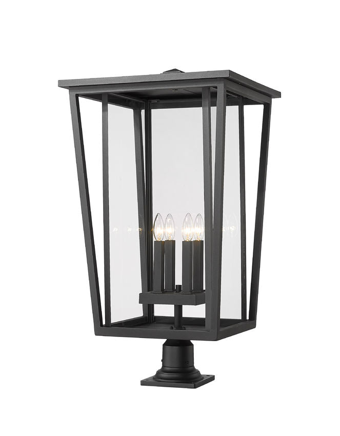 Z-Lite Seoul 18" W x 32" H 4-Light Black Outdoor Post Mount Fixture and Square Pier Mount With Clear Glass Shade