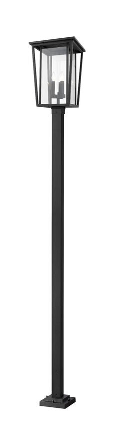 Z-Lite Seoul 3-Light Aluminum Black Frame Clear Glass Shade Outdoor Post Mounted Fixture